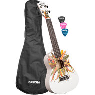 Cascha Linden Series Concert Ukulele in White with Dreamcatcher Design & Bag