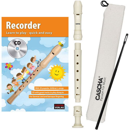 Cascha Descant Soprano Recorder Pack with Baroque Fingering in Ivory Book & CD