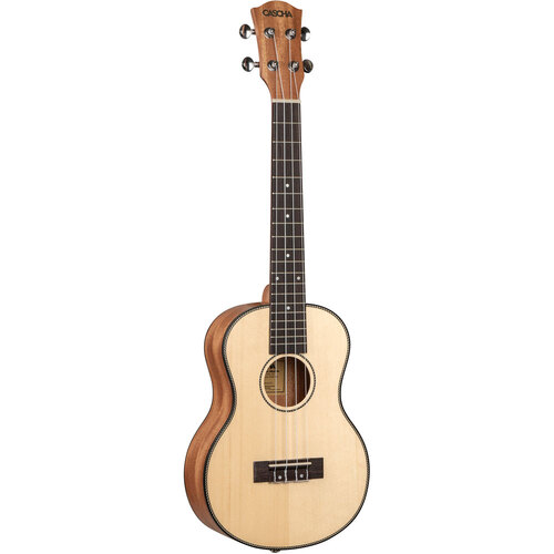 Cascha Spruce Solid Top Series Tenor Ukulele in Natural Finish with Bag