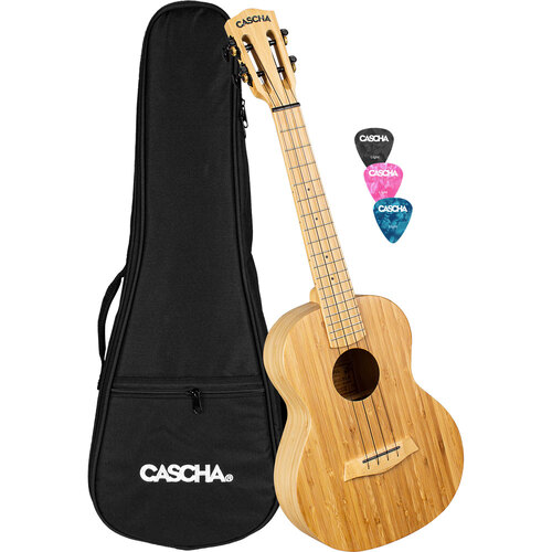 Cascha Bamboo Series Tenor Ukulele in Natural Finish with Bag