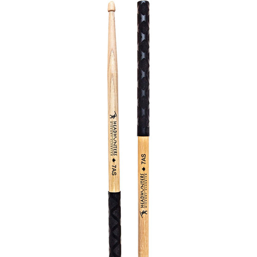 Headhunters Hickory Classic 7AS Drum Sticks with Wood Tip & Black-X Grip (1-Pair)