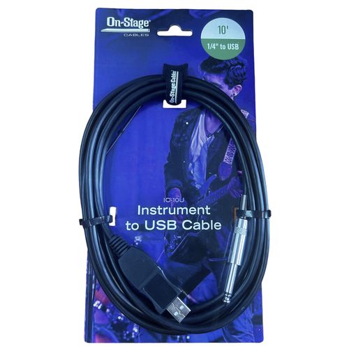 On Stage 10ft Interface Instrument Cable (1/4" Straight Plug - USB Plug)